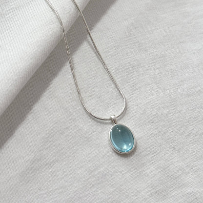 Natural Aquamarine moonstone necklace | Oval clavicle chain Pendant | Gift for Her | Unique Necklace