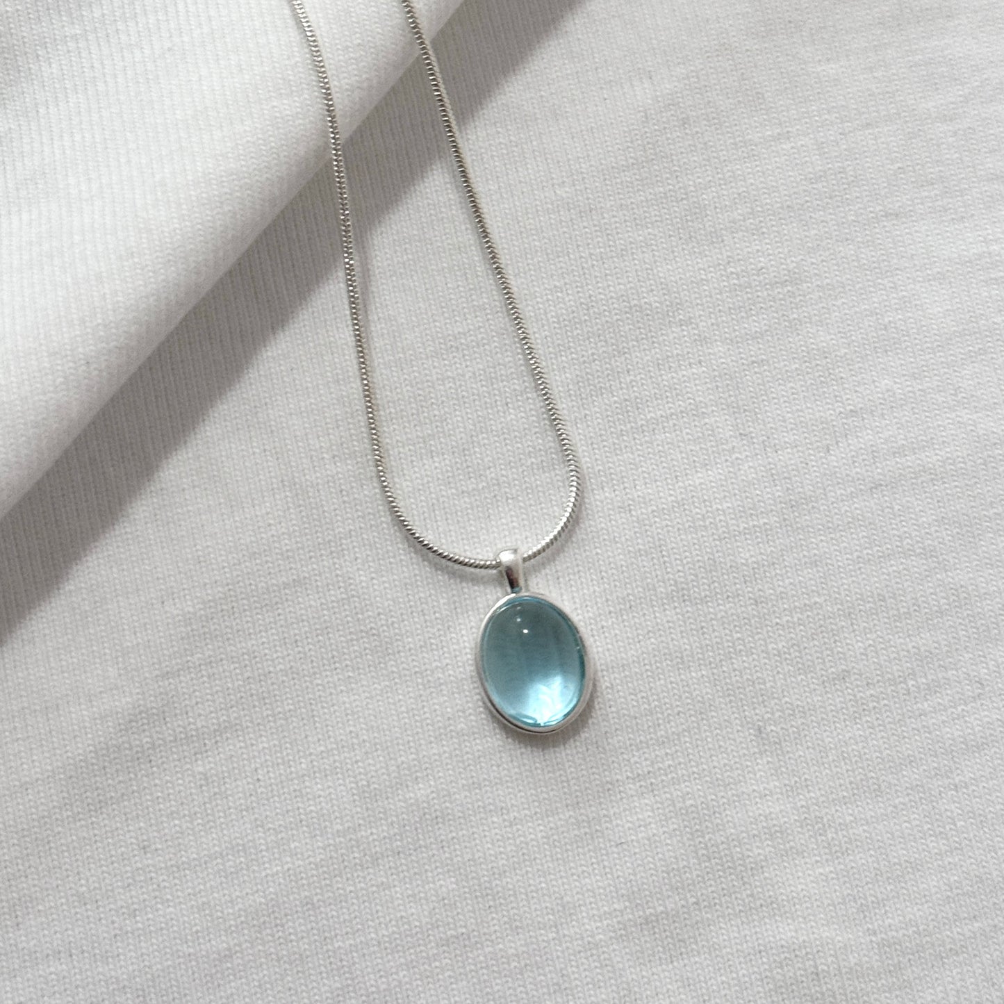 Natural Aquamarine moonstone necklace | Oval clavicle chain Pendant | Gift for Her | Unique Necklace