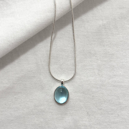 Natural Aquamarine moonstone necklace | Oval clavicle chain Pendant | Gift for Her | Unique Necklace