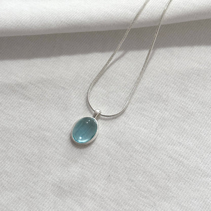 Natural Aquamarine moonstone necklace | Oval clavicle chain Pendant | Gift for Her | Unique Necklace