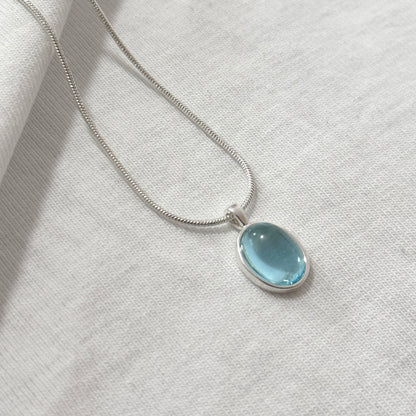 Natural Aquamarine moonstone necklace | Oval clavicle chain Pendant | Gift for Her | Unique Necklace